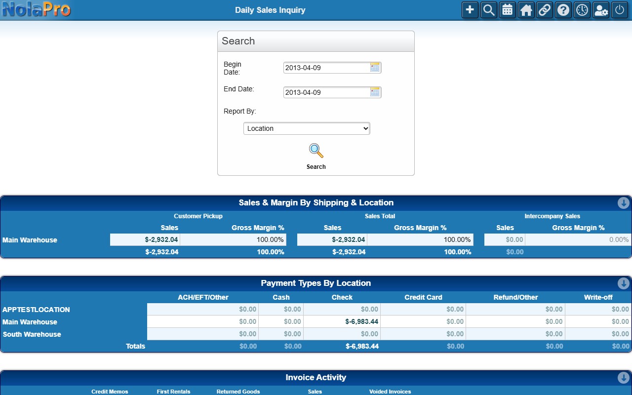 Daily Sales Inquiry report