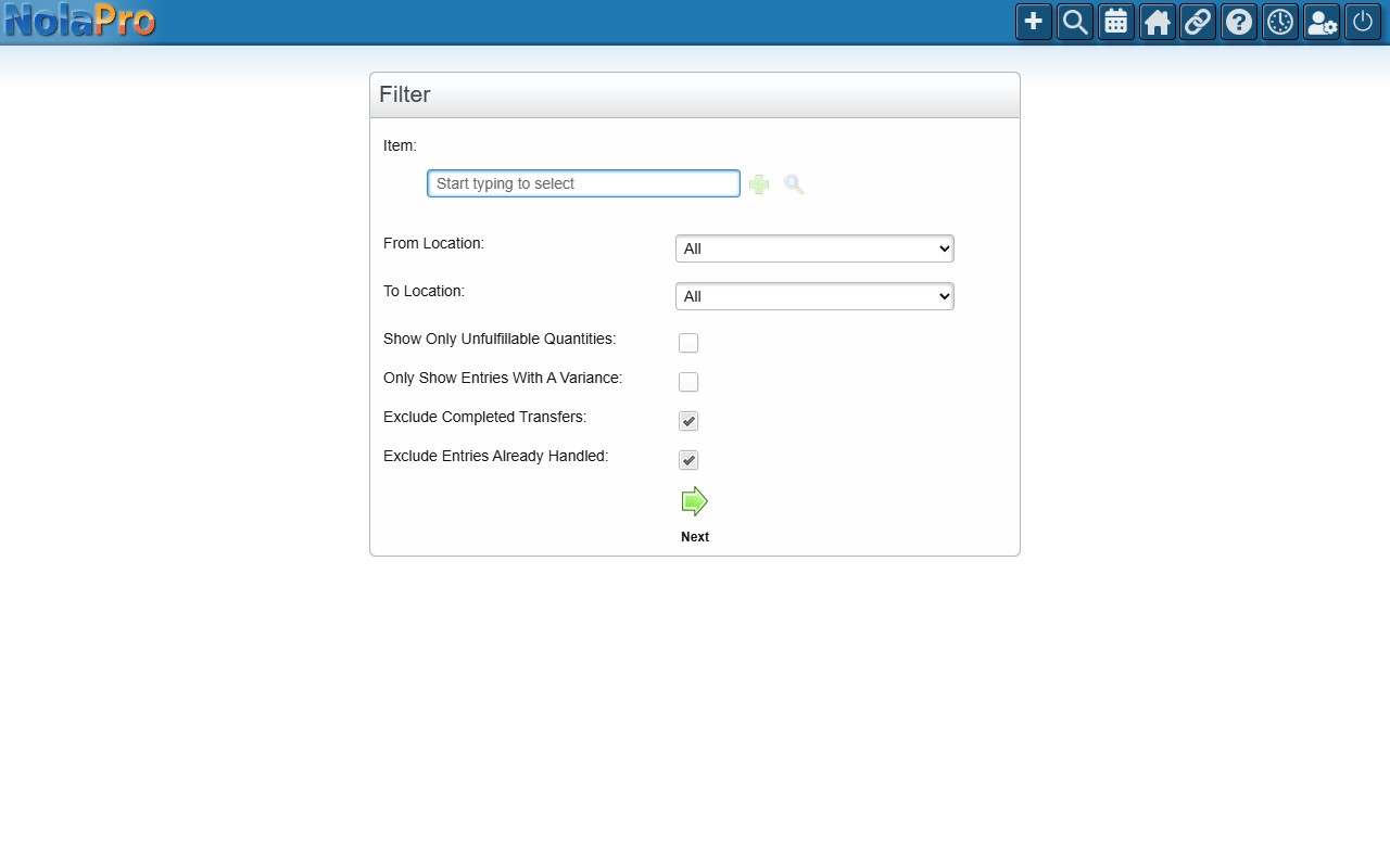 Transfer Details filters