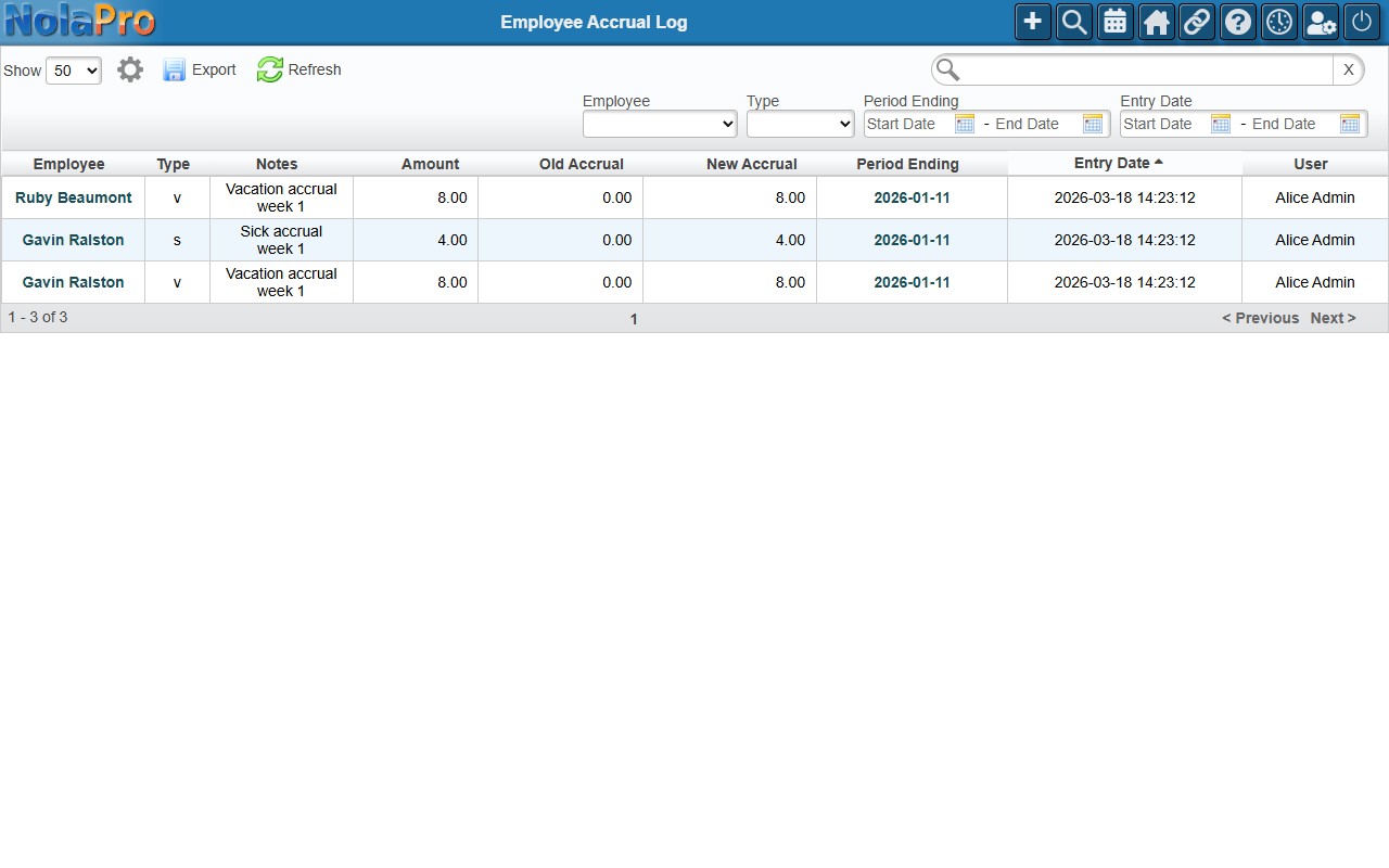 Employee Accrual Log