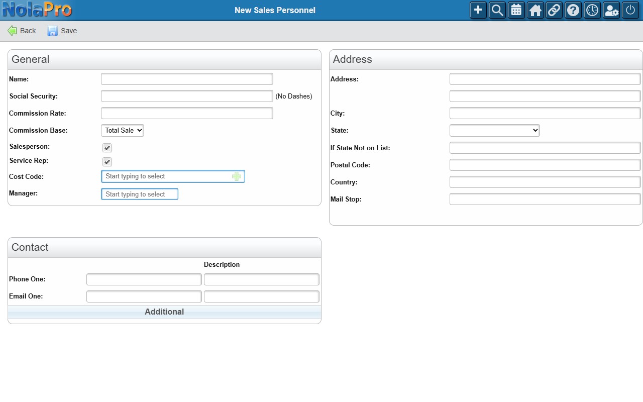 New Sales Personnel form