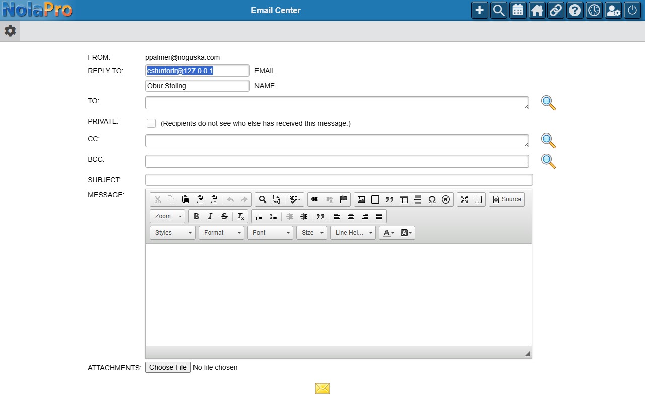 Email Center compose screen