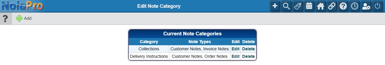 Note Categories list