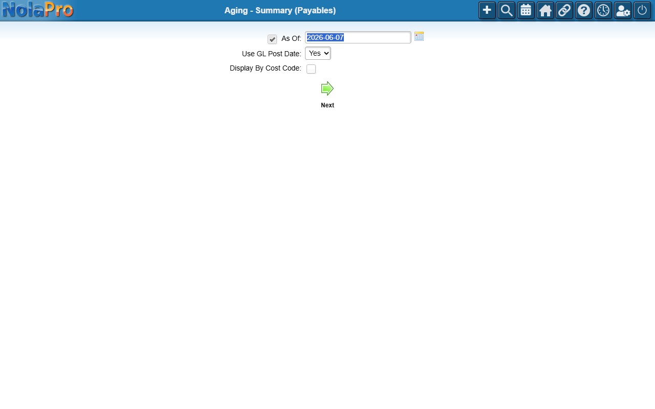 Payables Aging report options