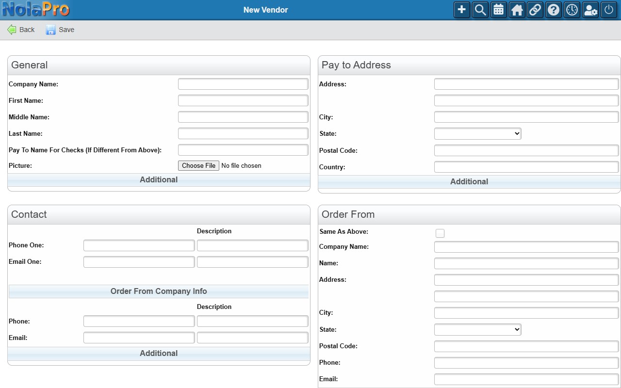 New Vendor form