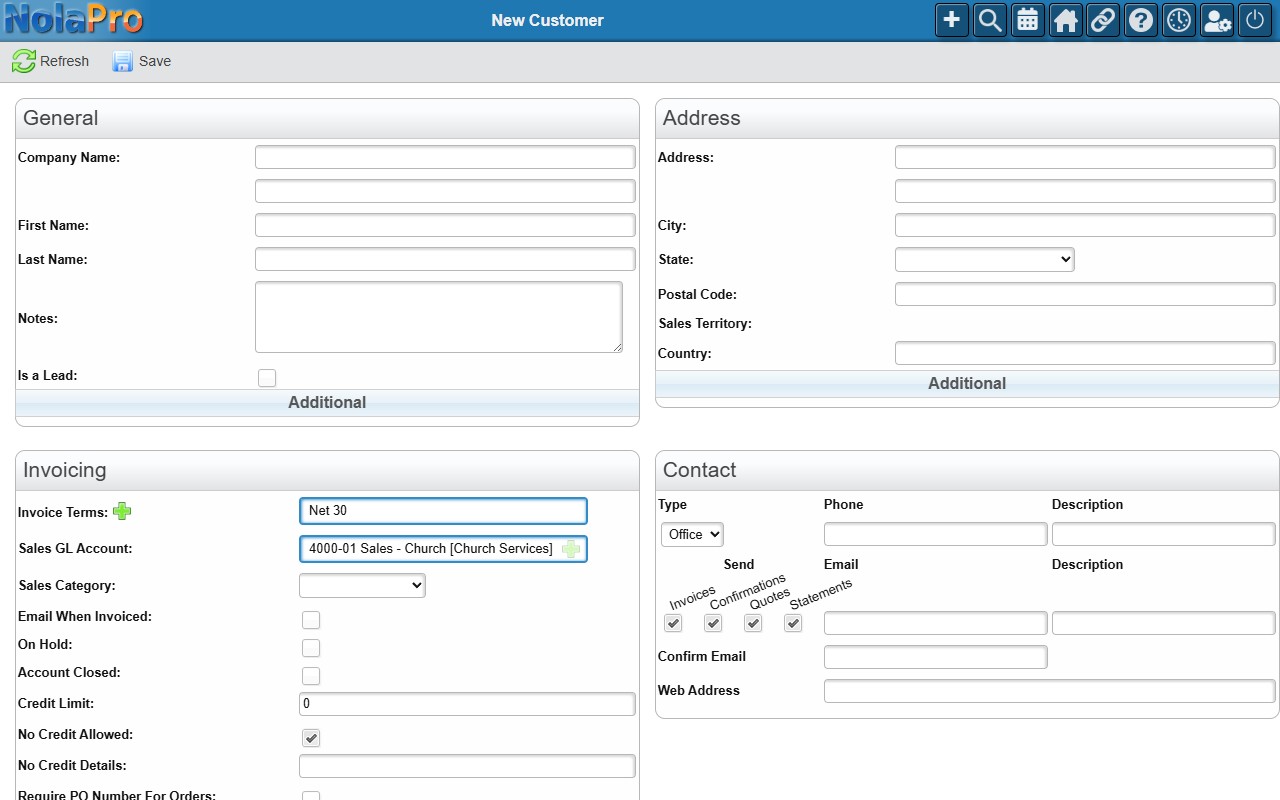 New Customer form