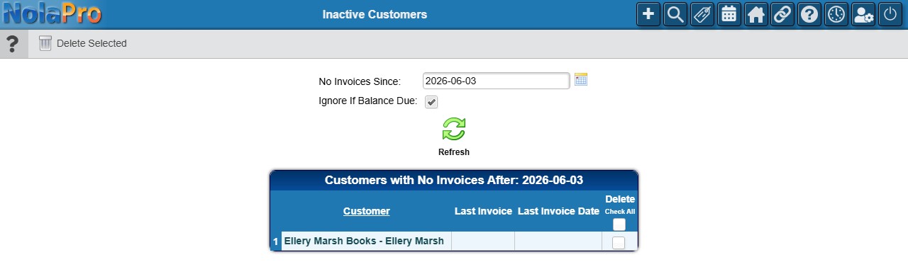 Inactive Customers - list with Delete checkboxes