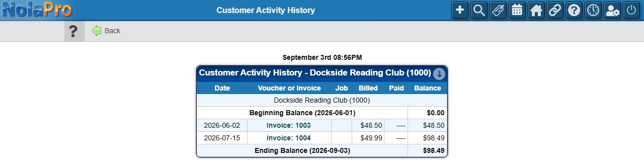 Customer Activity History