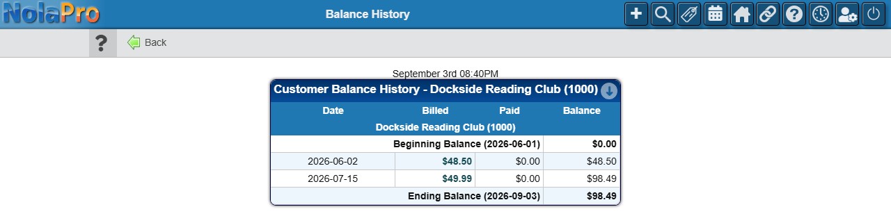 Customer Balance History