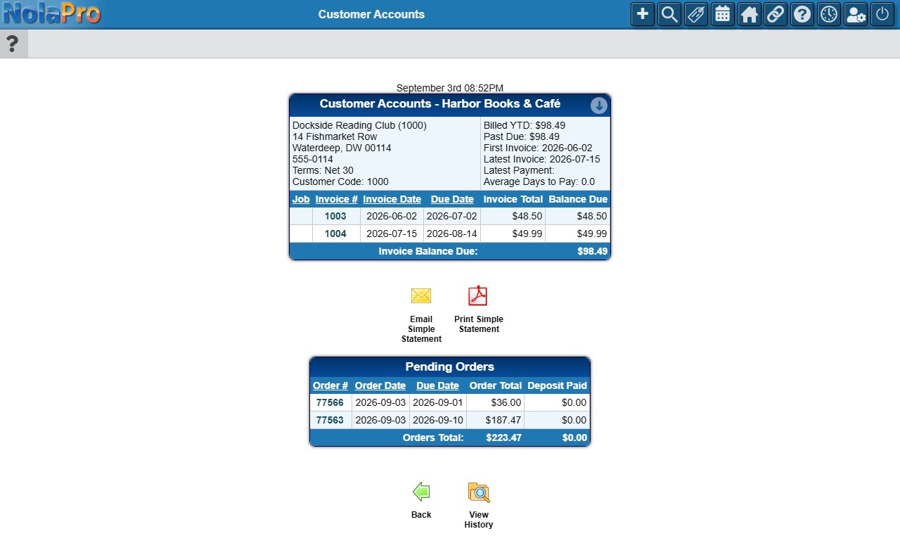 Customer Accounts snapshot
