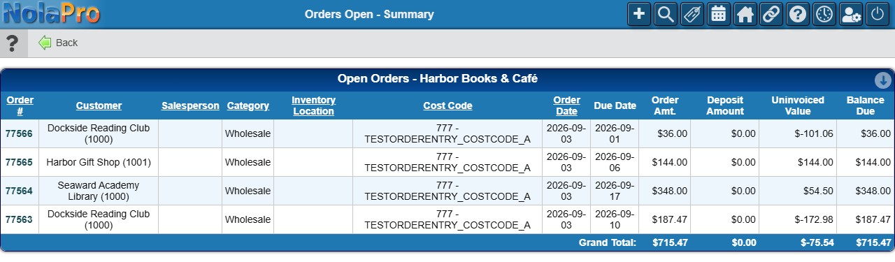 Orders Open - Summary