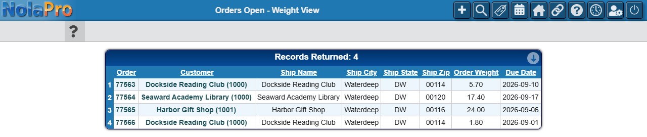 Orders Open - Weight View