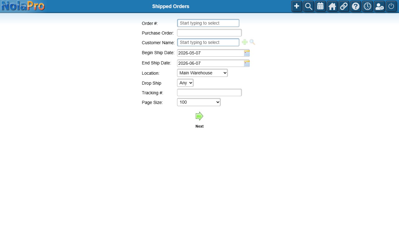 Shipped Orders search