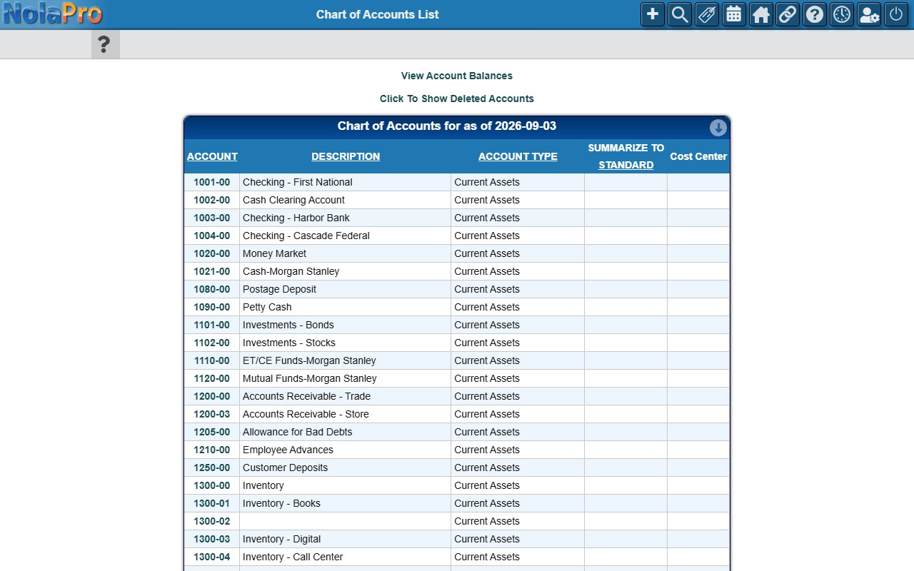 Chart of Accounts List