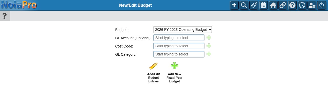 New/Edit Budget - select a budget