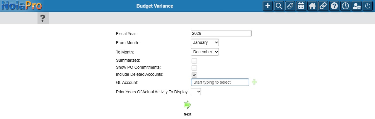 Budget Variance - report options