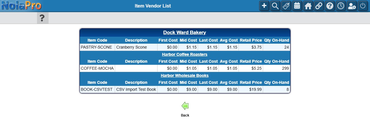 Item Vendor List report