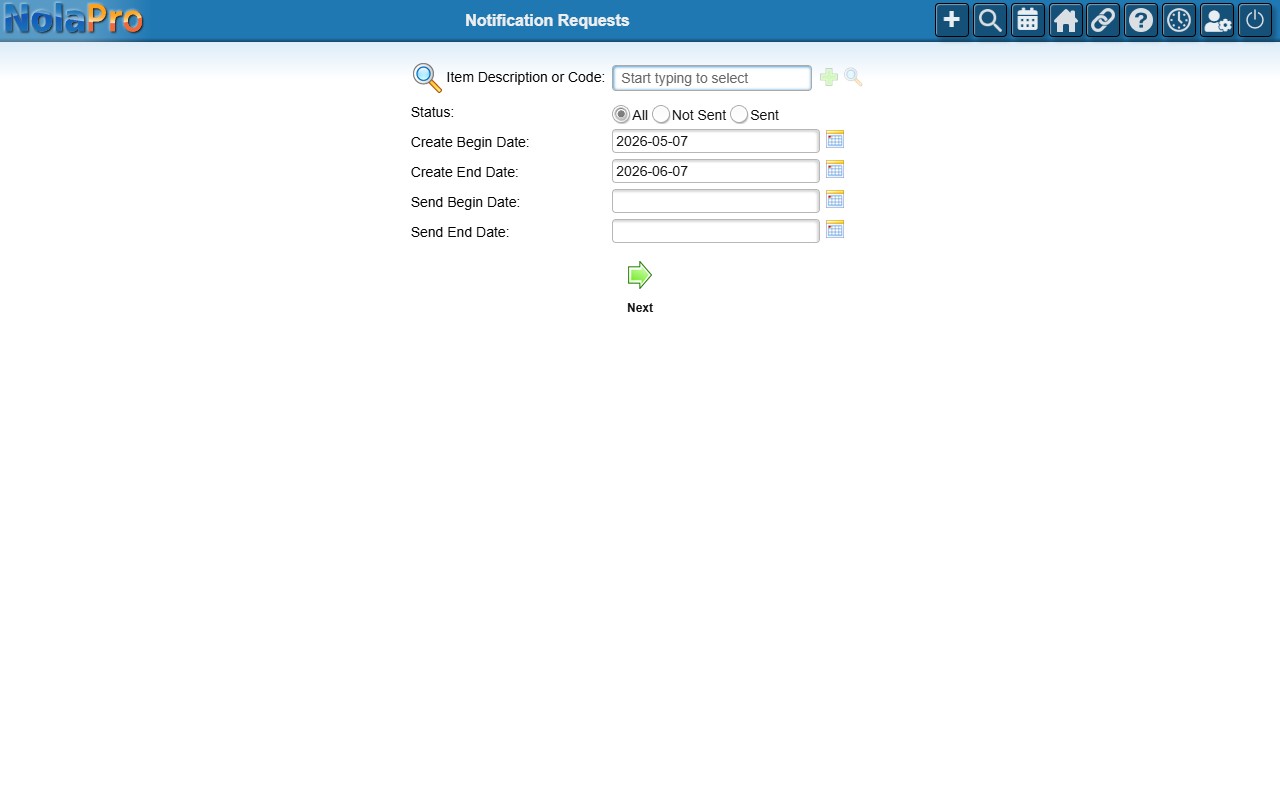 Notification Requests report options