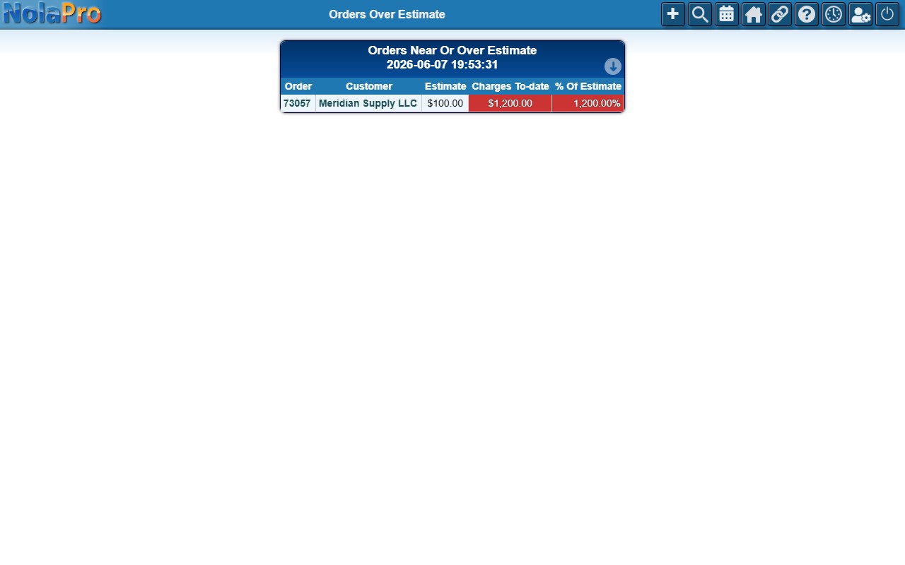 Orders Over Estimate report