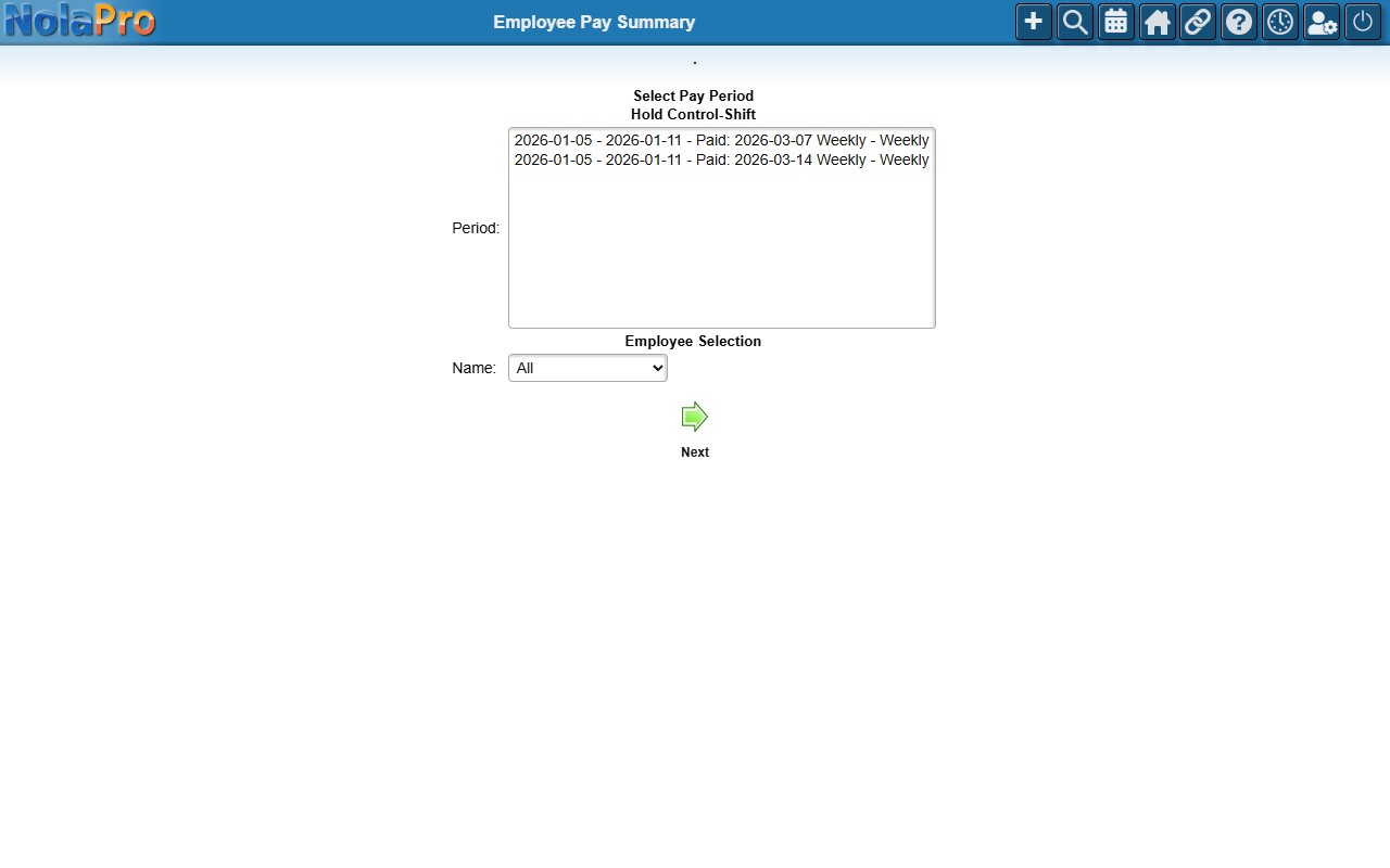 Employee Pay Summary selection