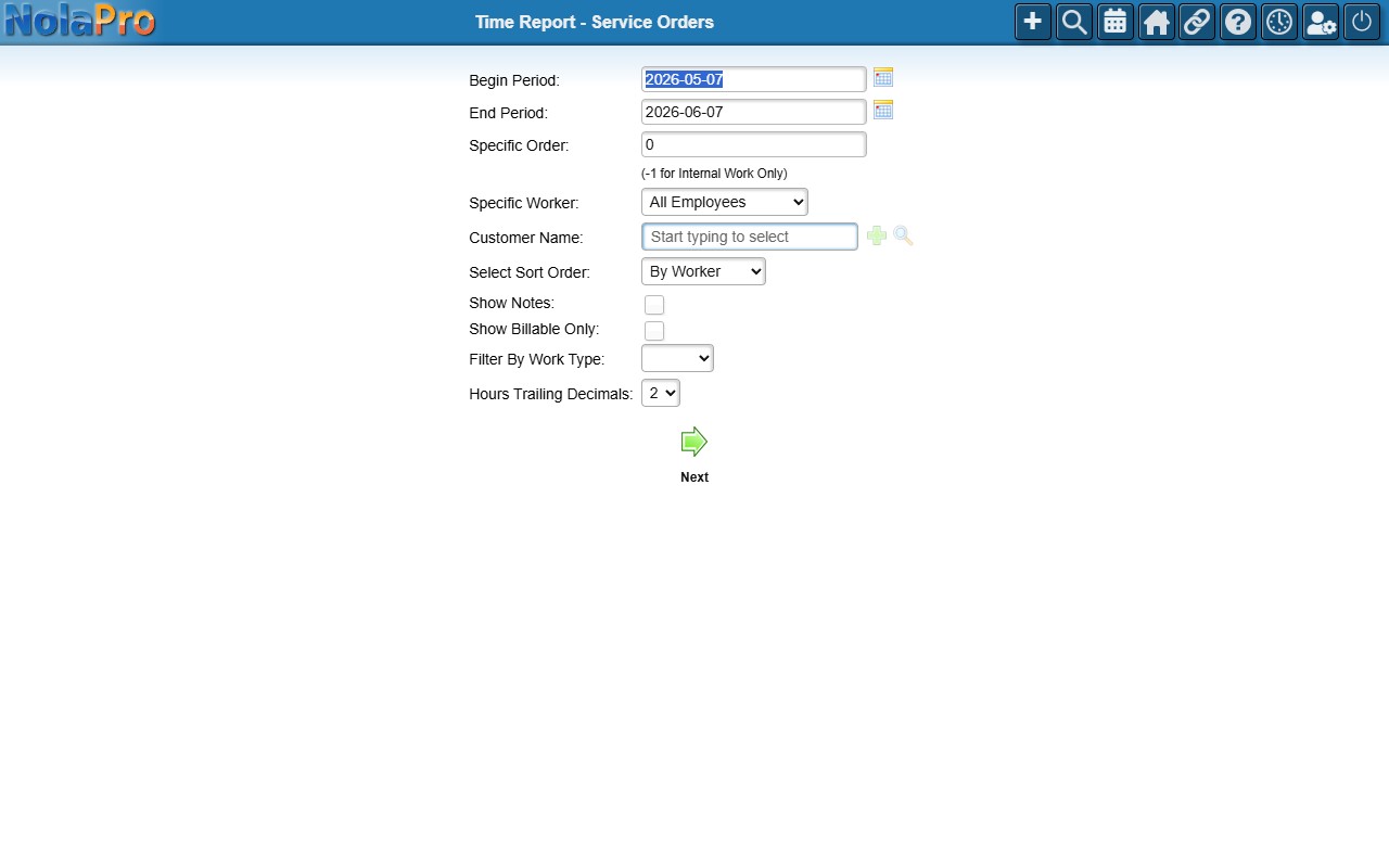 Order Time Report filters
