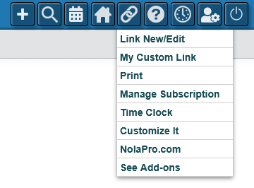 The Links dropdown pane open in the top toolbar, showing Link New/Edit and a custom link