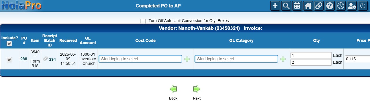 Completed PO to AP - Include received PO lines