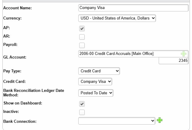 Bank Accounts - credit card account