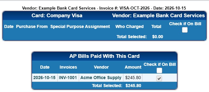 New Credit Card Bill - AP Bills Paid With This Card