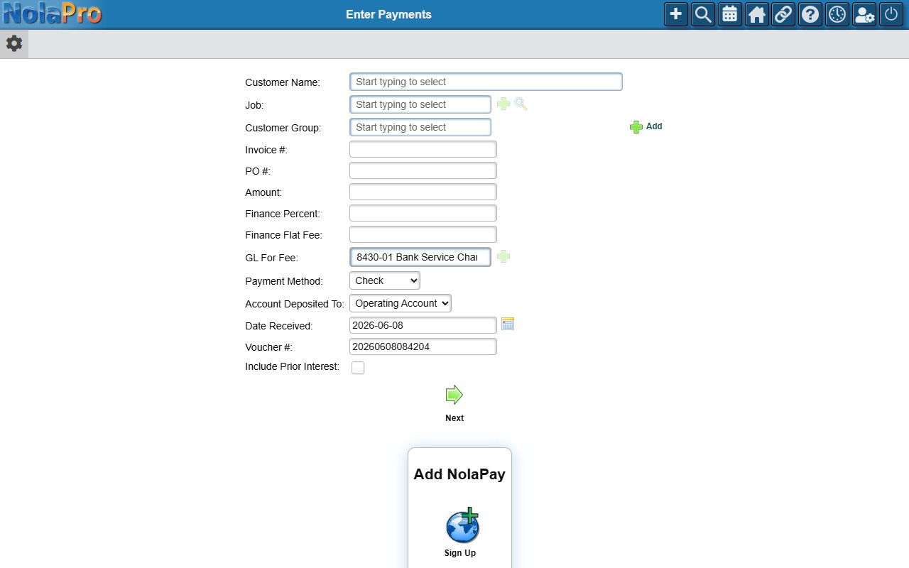 Enter Payments — Customer and Payment Selection