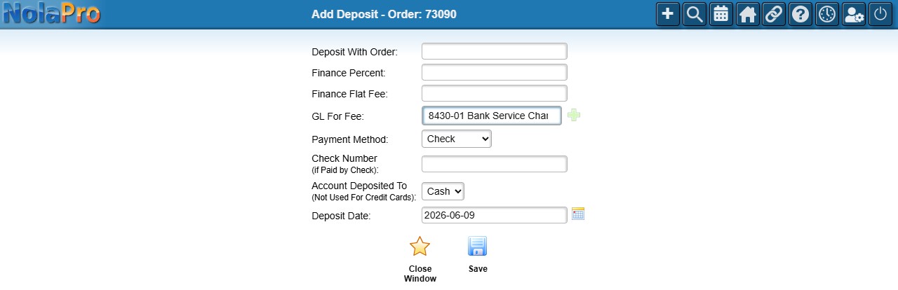 Add Deposit (Order) popup