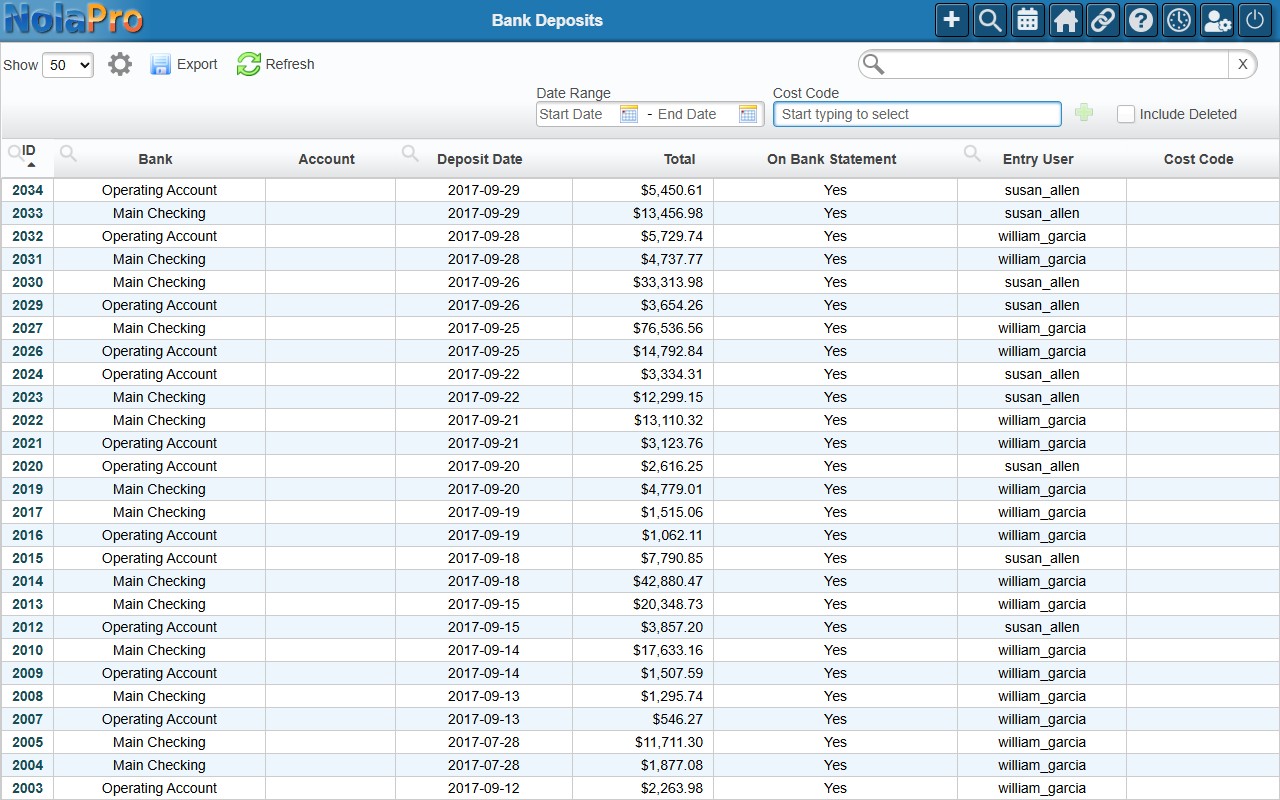 Bank Deposits List