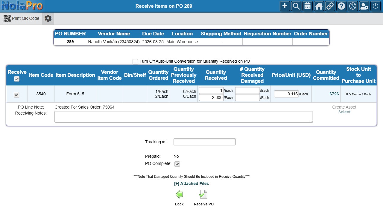 Receive PO line items