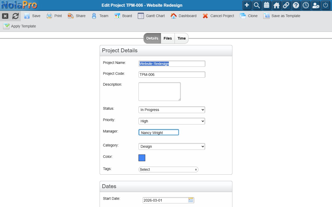 NolaPro Share Project dialog showing shareable URL, Copy button, and access mode options
